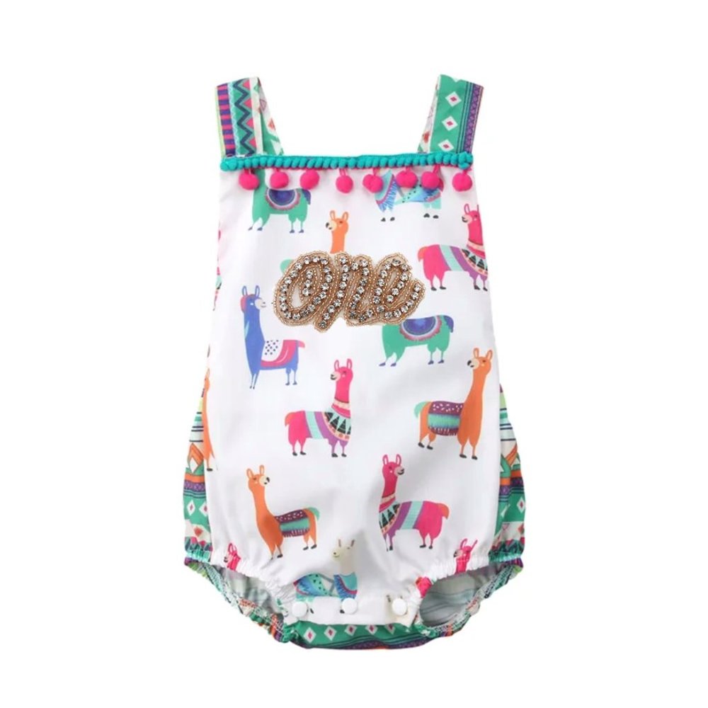 Llama Girl Outfit Clothes Dress First Birthday Pink romper Mexican Fiesta Alpaca